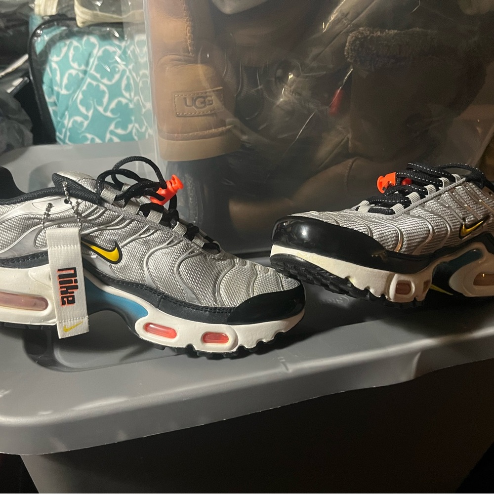 Nike Air Max Plus Silver with Black and Yellow Accents